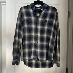 F/x Fusion Men's Long Sleeve Flannel Button-up Shirt Plaid, Medium Navy